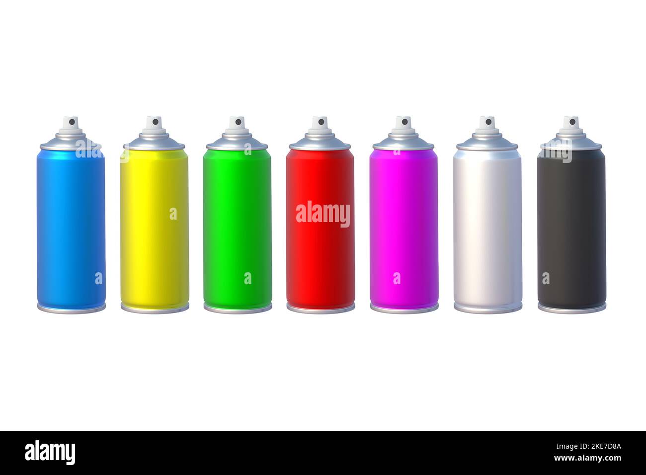 Set of cans of spray paint without lid isolated on white background. 3d