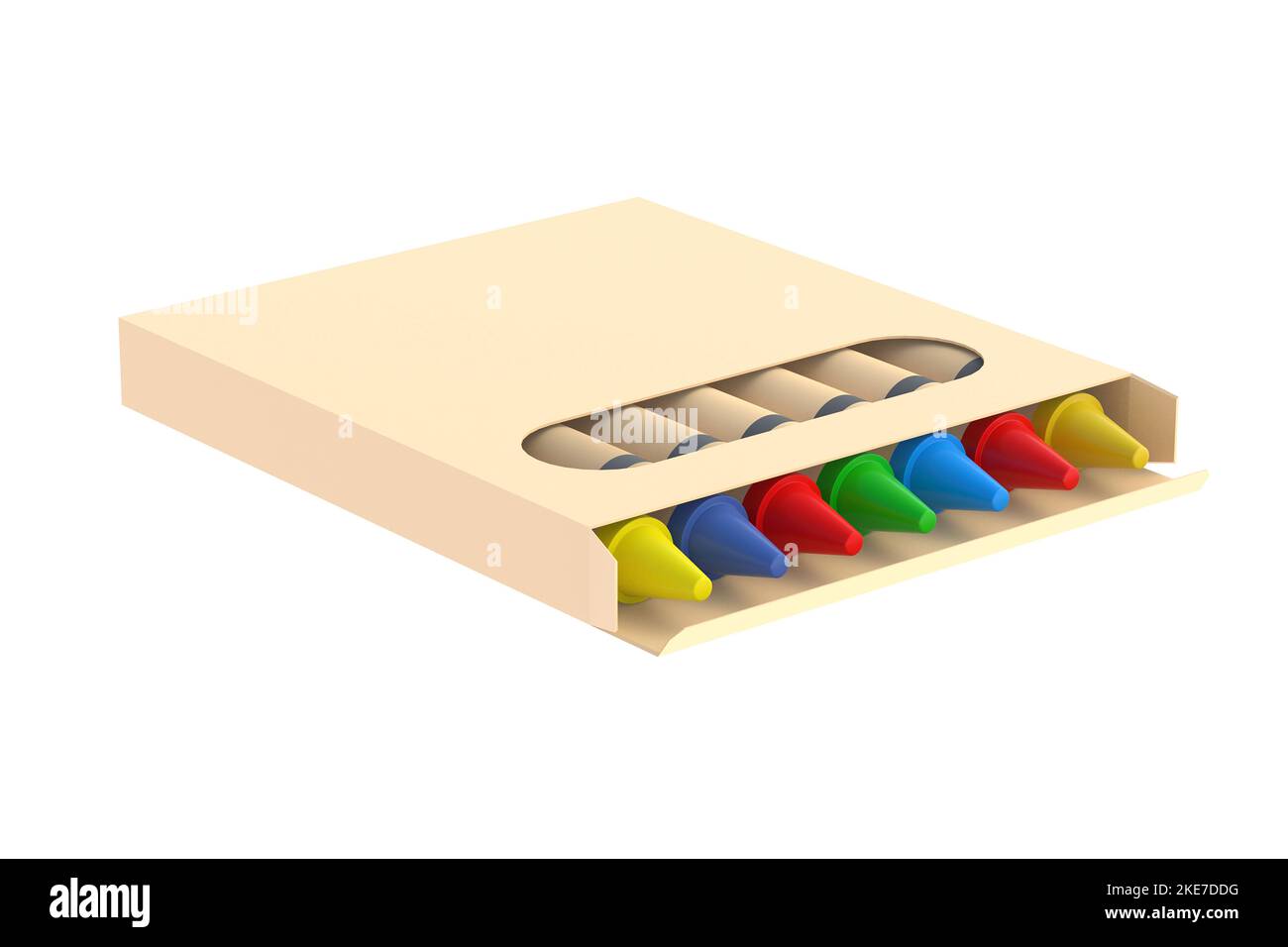 Set of wax crayons in package isolated on white background. Top view ...