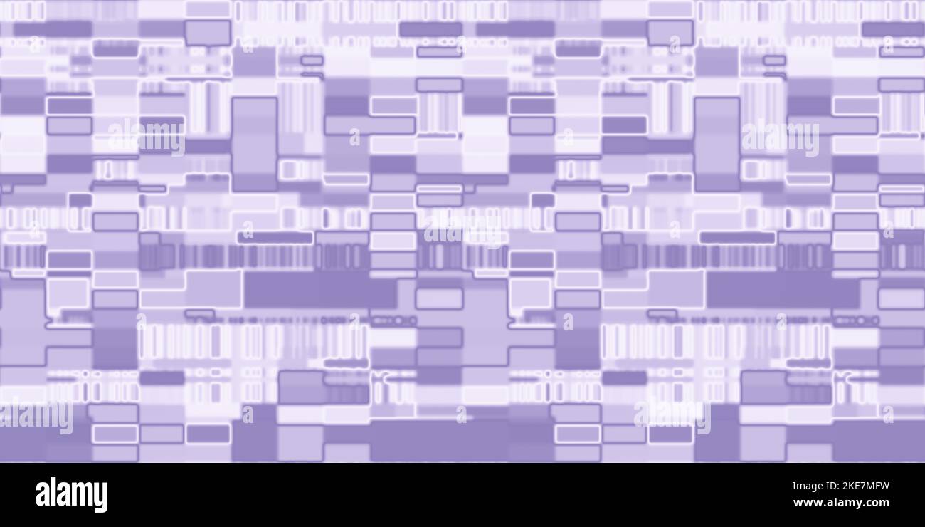 Seamless neon tech glow pixel art checker pattern background texture in Digital Lavender color of the year for 2023. Contemporary trendy tileable lila Stock Photo