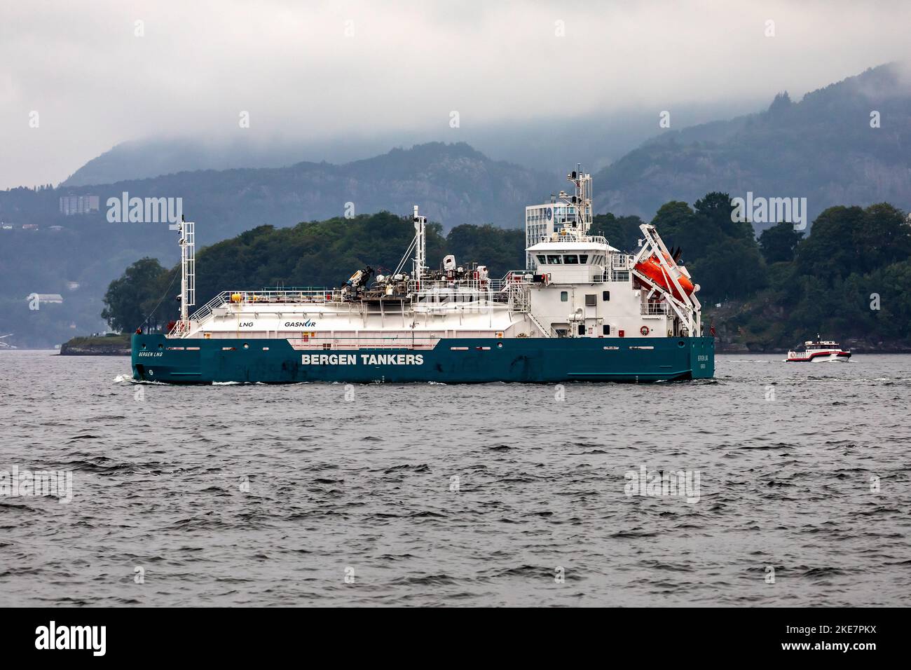 Tanker vessel Bergen LNG at Puddefjorden, in port of Bergen, Norway. Stock Photo