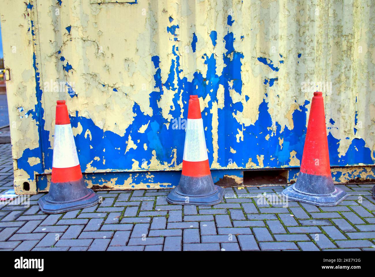 traffic cone with a grunge background Stock Photo