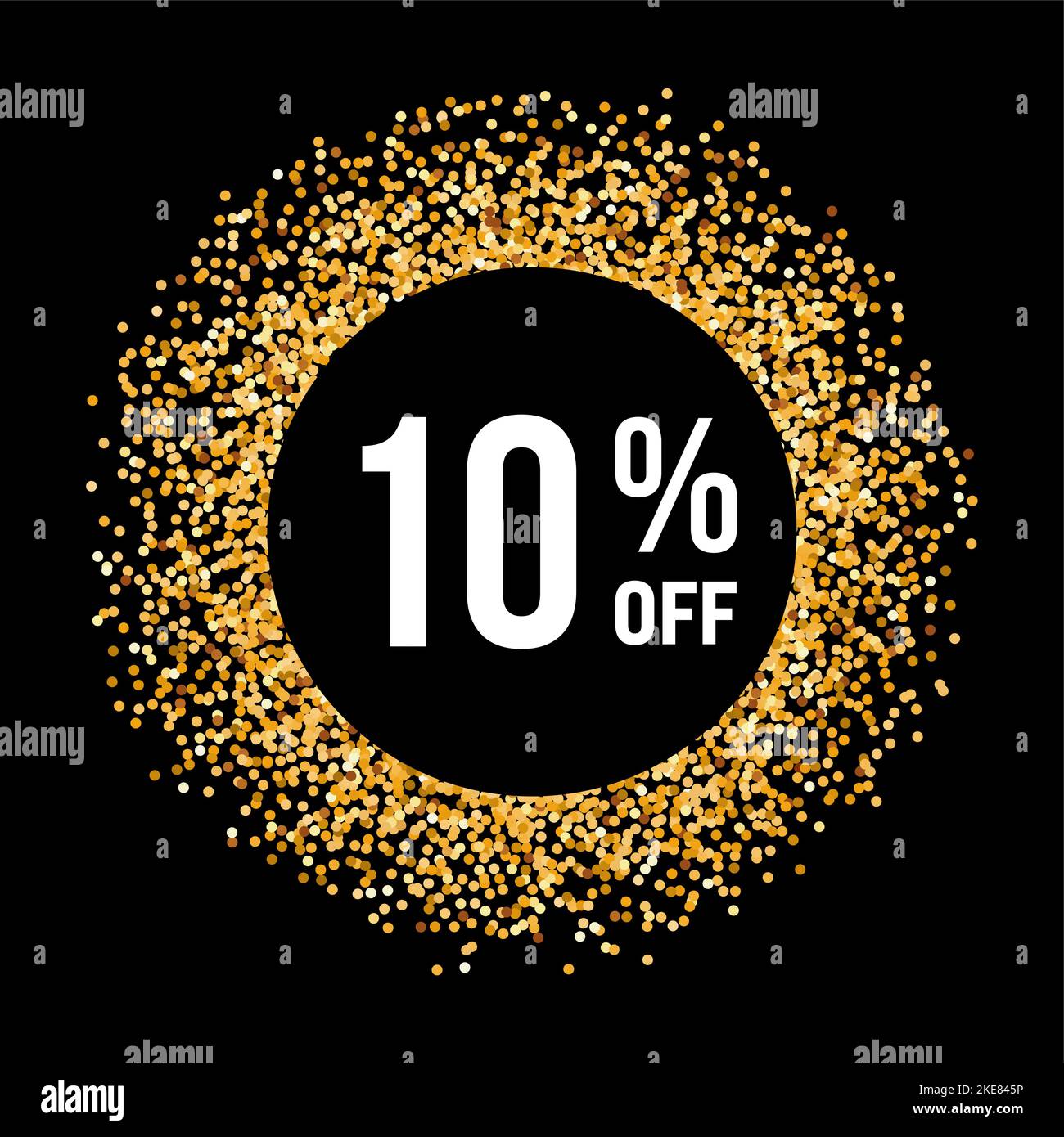 Golden Circle Frame on Black Background with Text Ten Percent Off Stock ...