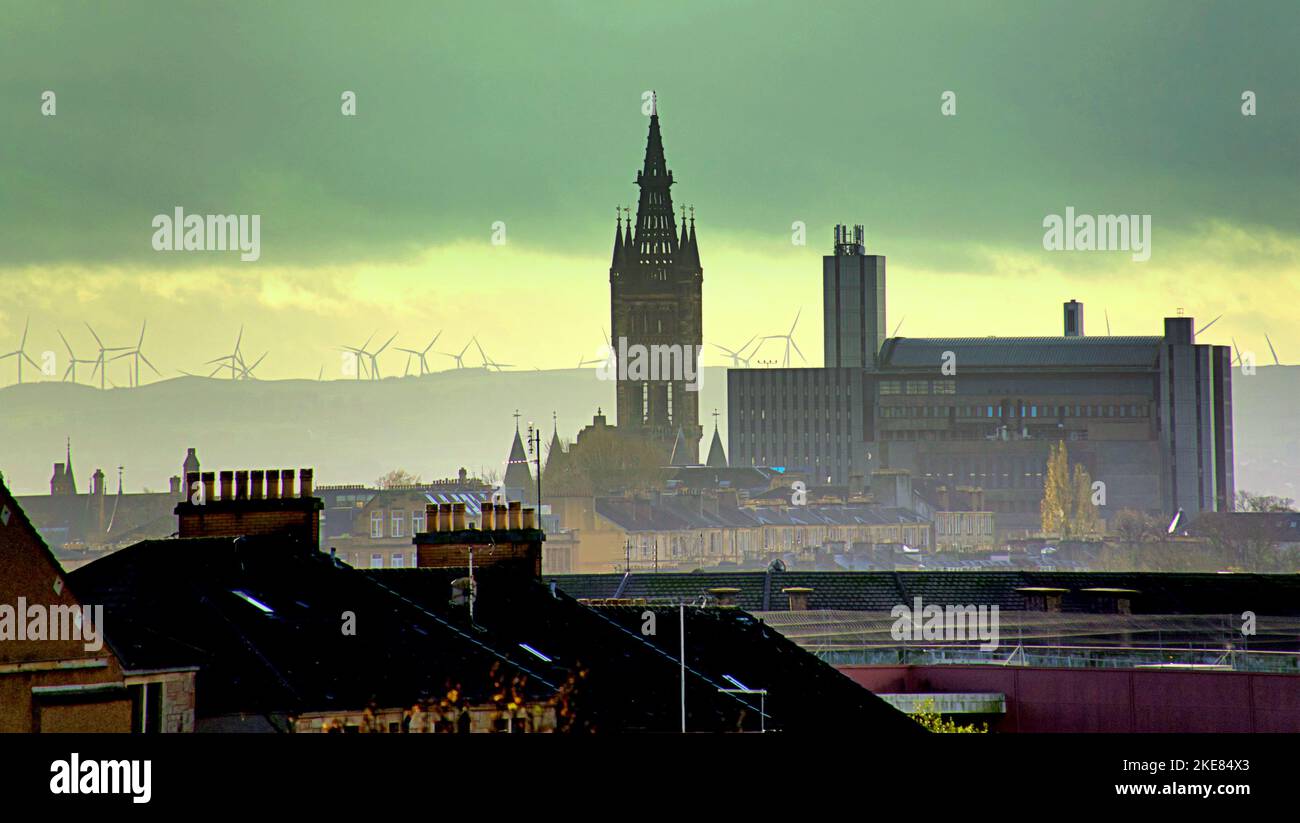 city skyline university of Glasgow gothic clock tower Stock Photo