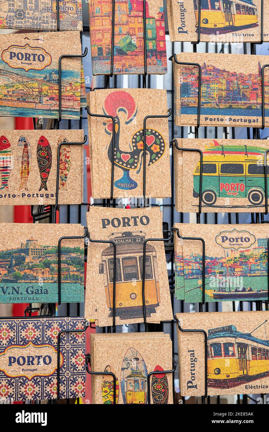 Stand with various local postcards made of cork, traditional material