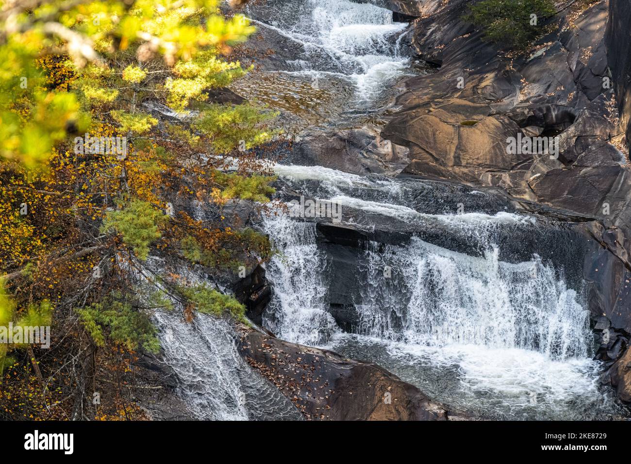 Overhead view from the North Rim Trail of L'Eau d'Or Falls at Tallulah Gorge State Park in Tallulah Falls, Georgia. (USA) Stock Photo