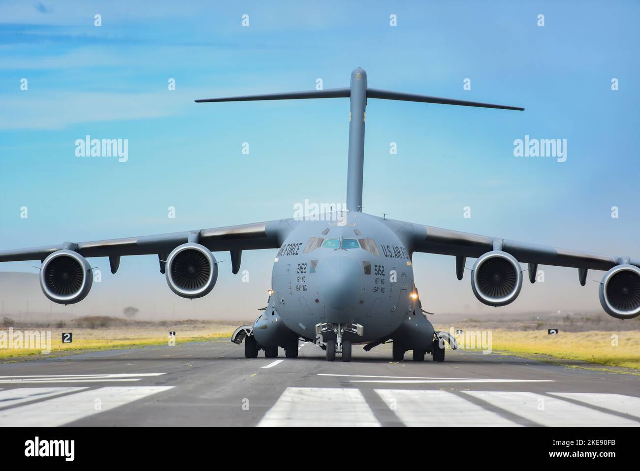 U.S. Air Force C17 Globemaster III taxis down the runway at Bradshaw