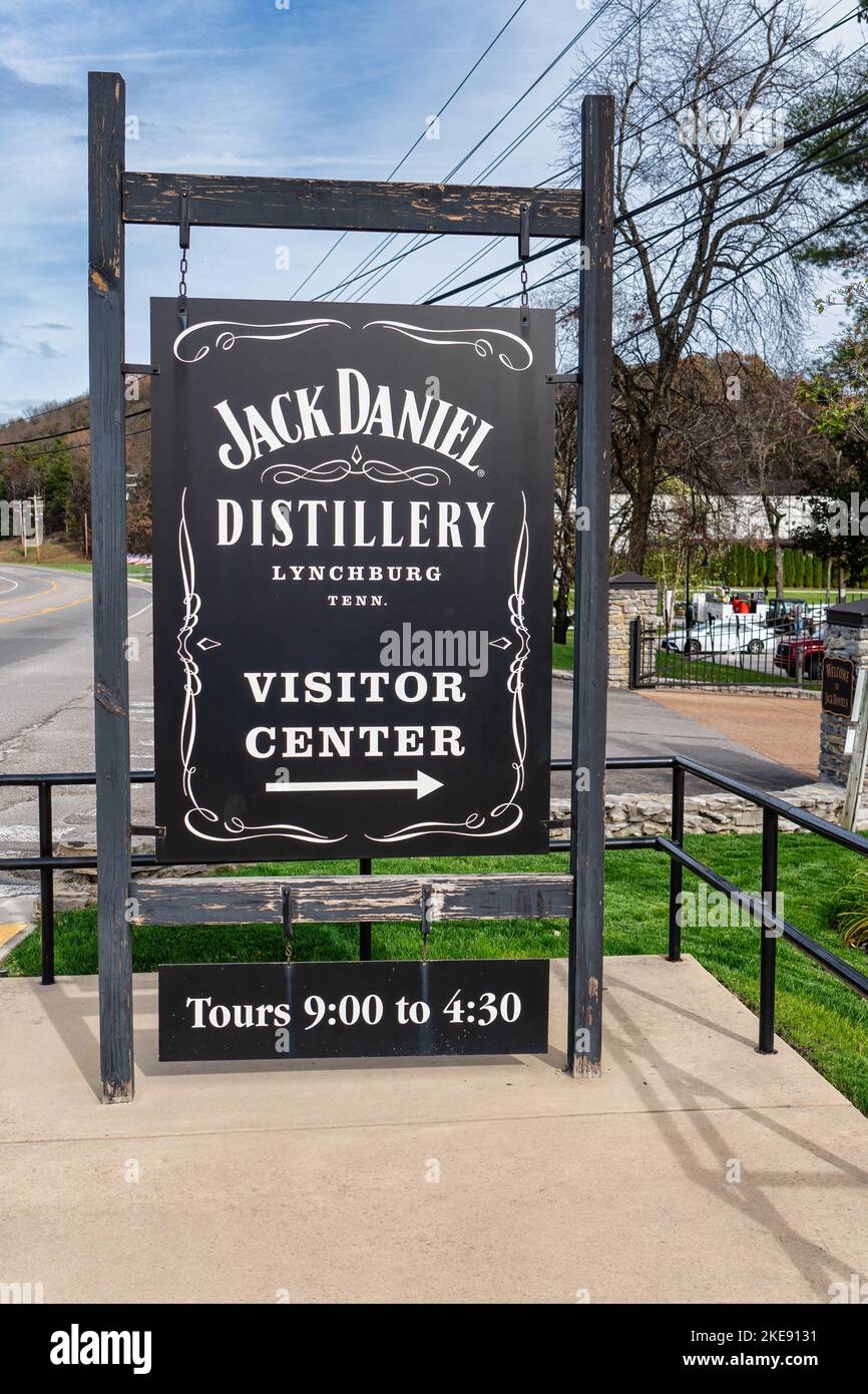 Lynchburg, Tennessee USA, November 10, 2022. Sign at the Entrance of