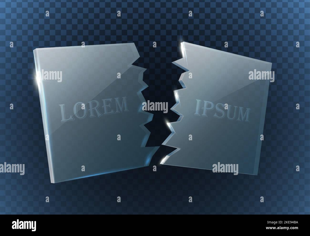 3d realistic vector. Broken glass plate banner. Isolated on transparent