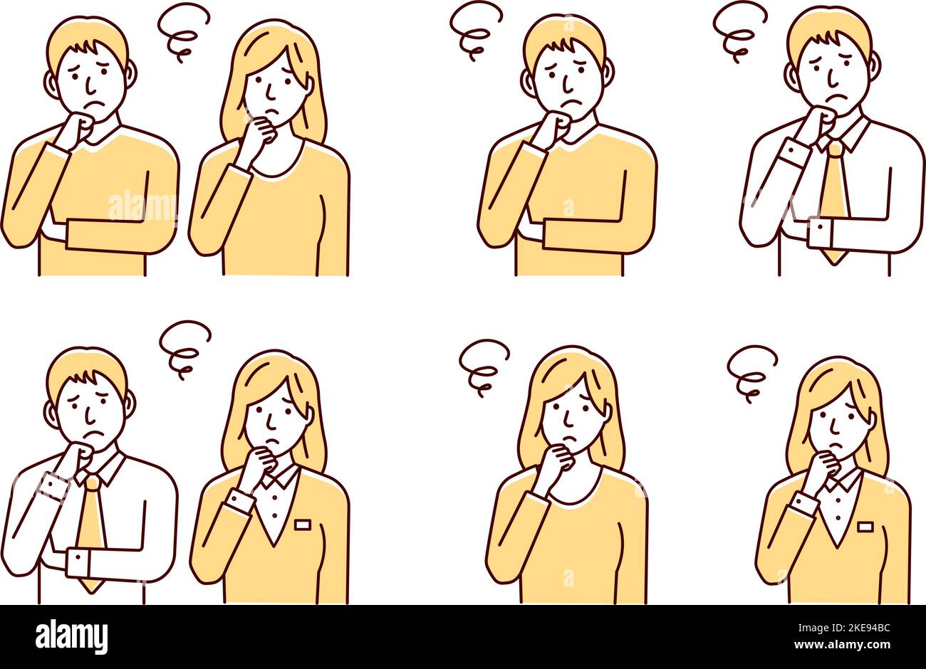 Vector Illustration set of young man and woman  in trouble or confused. Stock Vector