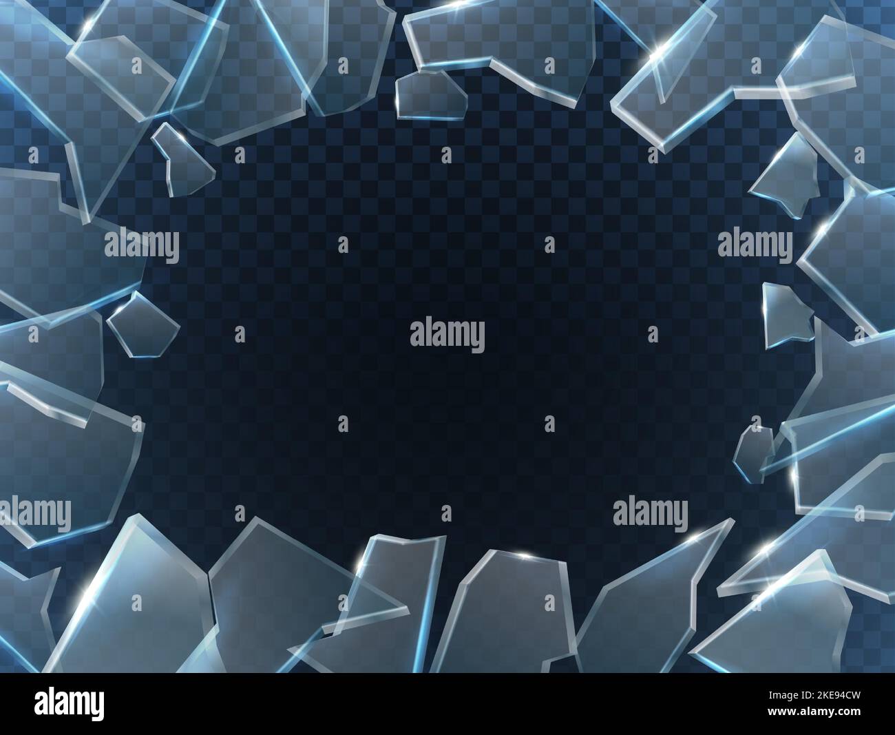 Realistic broken glass frame on transparent background Stock Vector