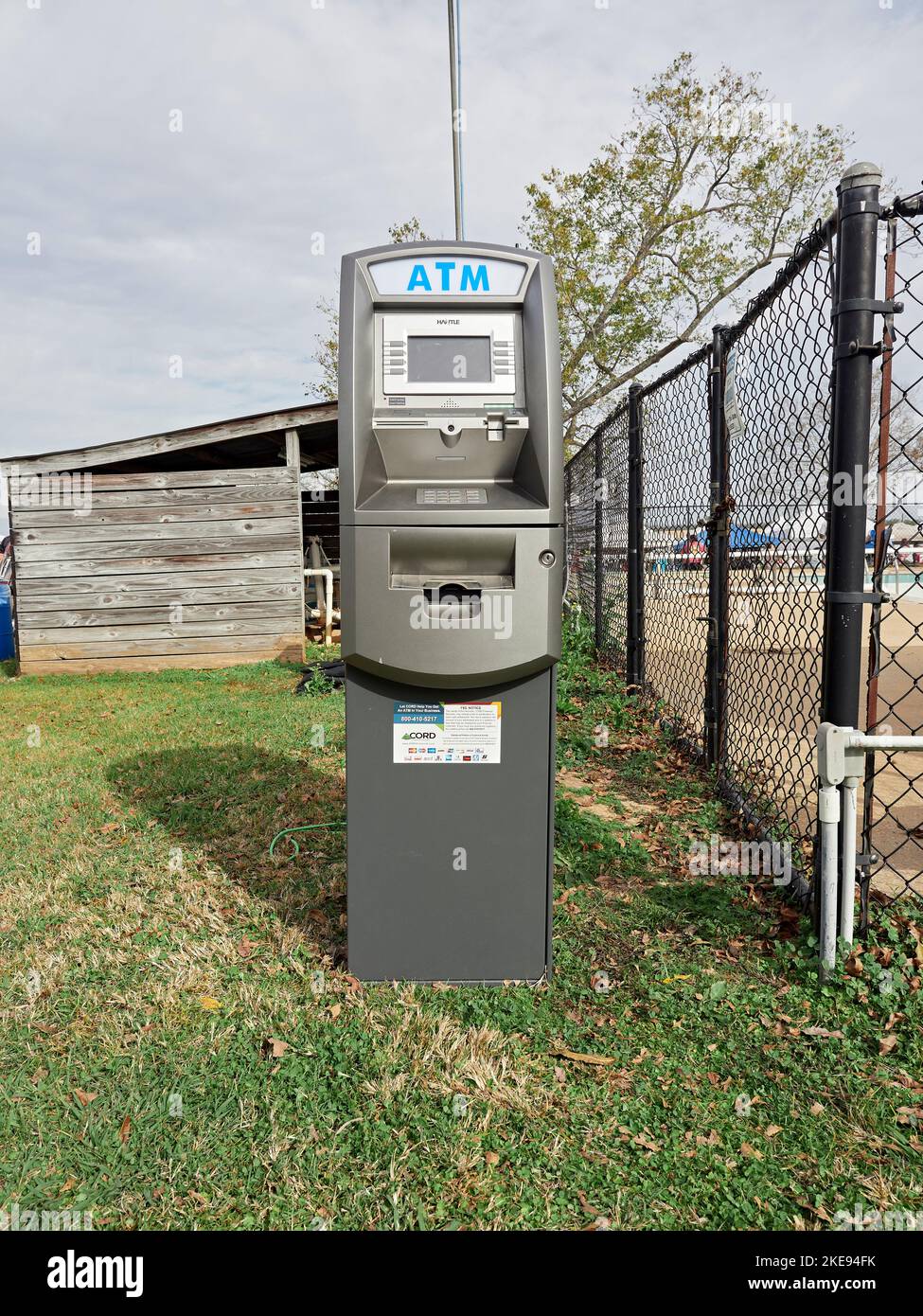 Portable remote, stand alone,  walk up ATM cash machine at a local event. Stock Photo