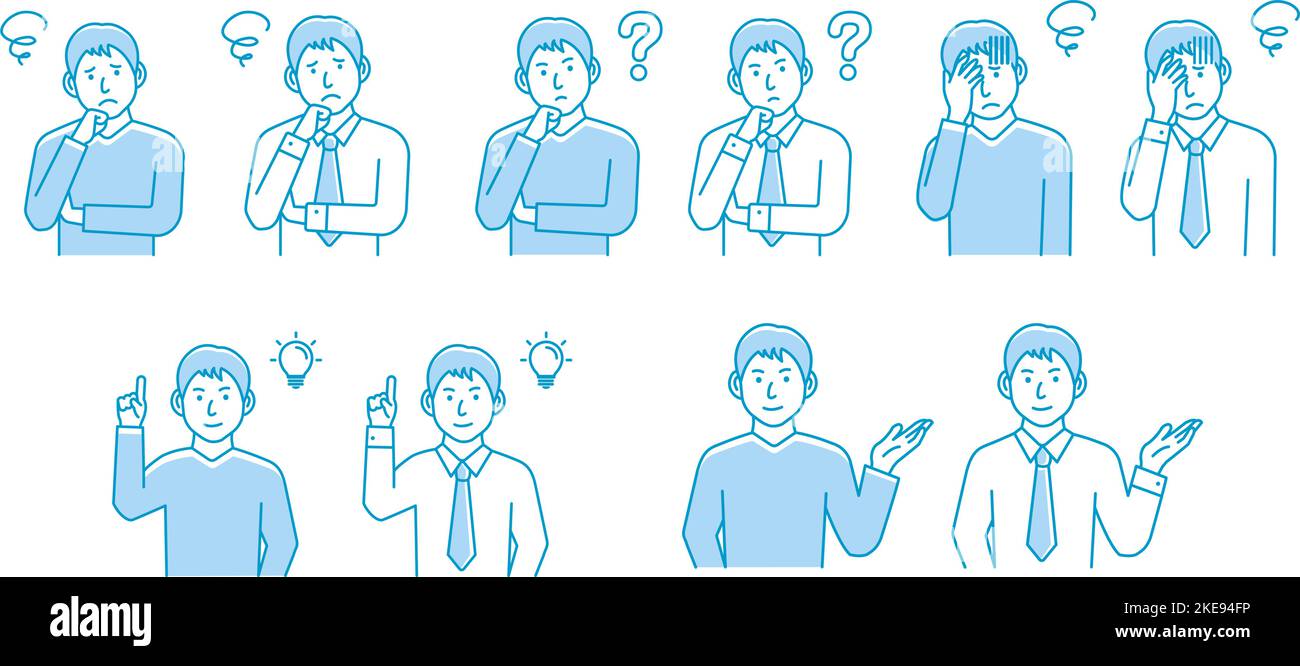 Vector illustration set of various gestures of young man Stock Vector