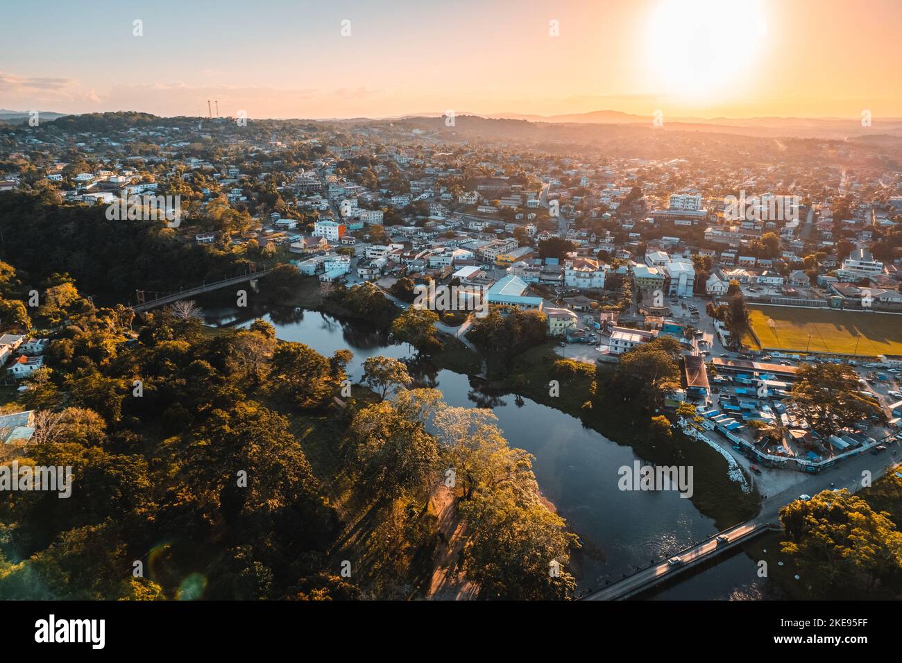 Aerial photos of the twin towns of Santa Elena and San Ignacio in the Cayo District, Belize. Stock Photo