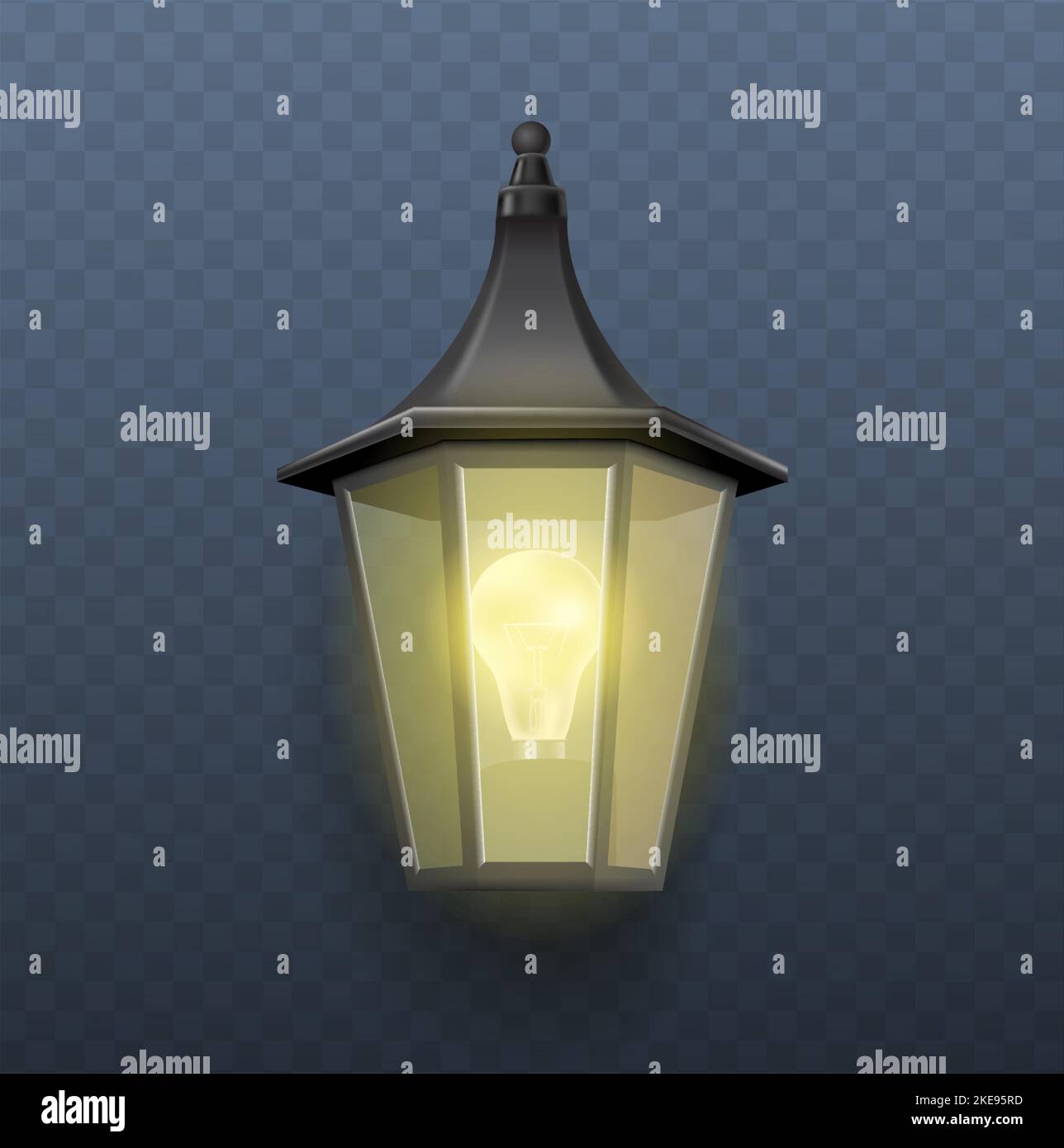 realistic vector icon. Outdoor wall garden light lamp. Street light. Old style metal electricity lamp. Stock Vector
