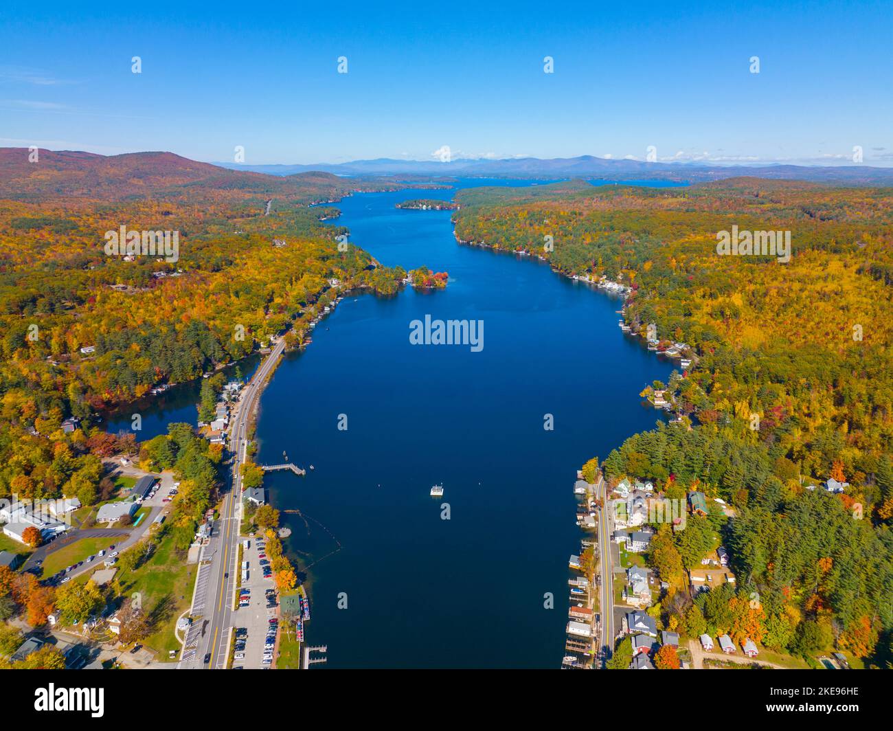 Alton Bay at Lake Winnipesaukee aerial view and village of Alton Bay in