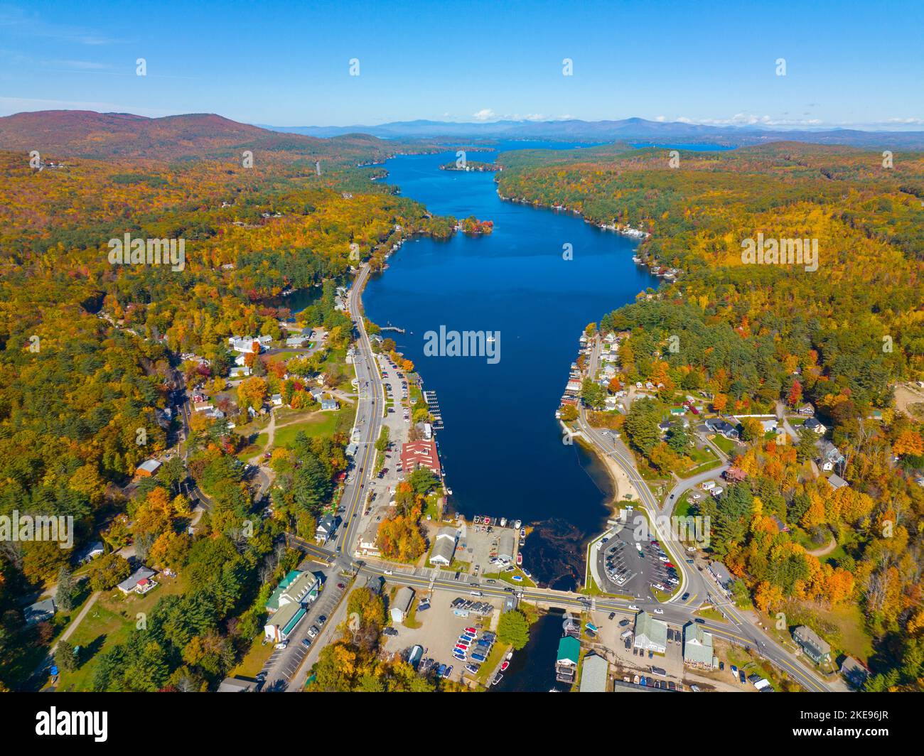 Alton Bay at Lake Winnipesaukee aerial view and village of Alton Bay in