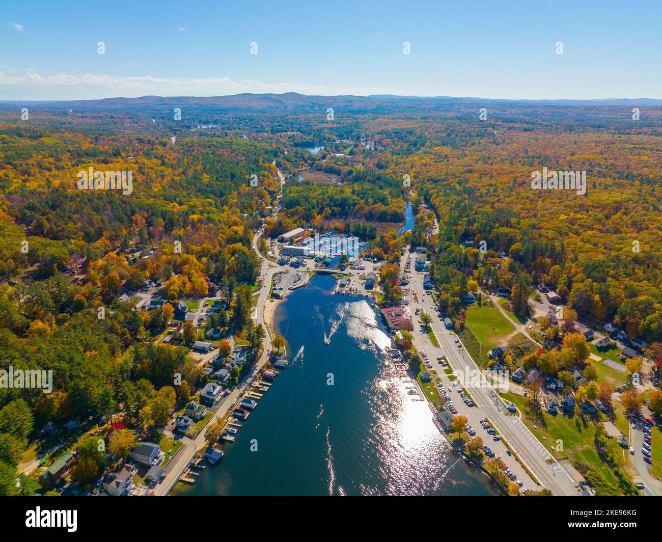 Alton Bay at Lake Winnipesaukee aerial view and village of Alton Bay in