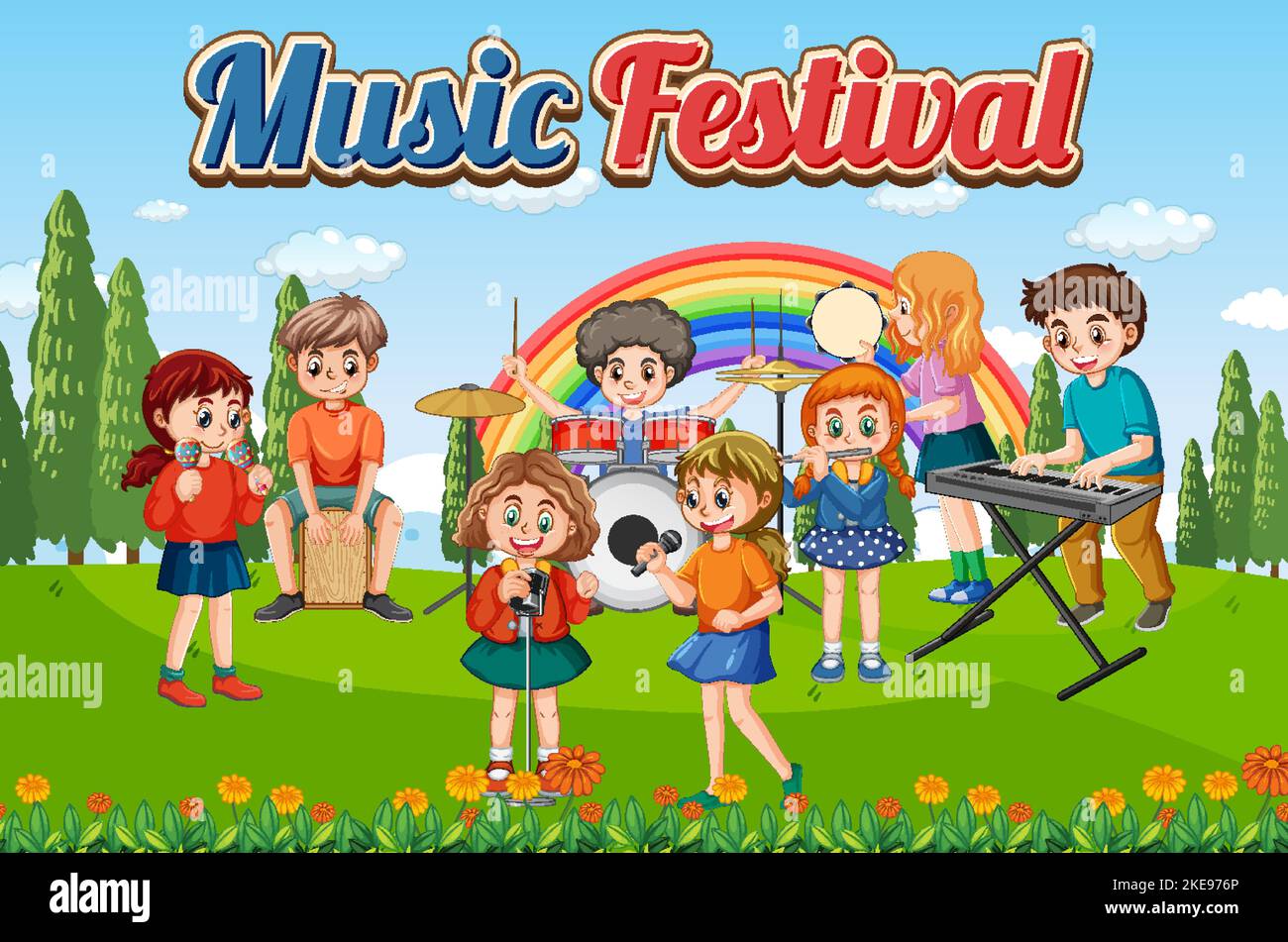 Kids music band at park illustration Stock Vector Image & Art - Alamy