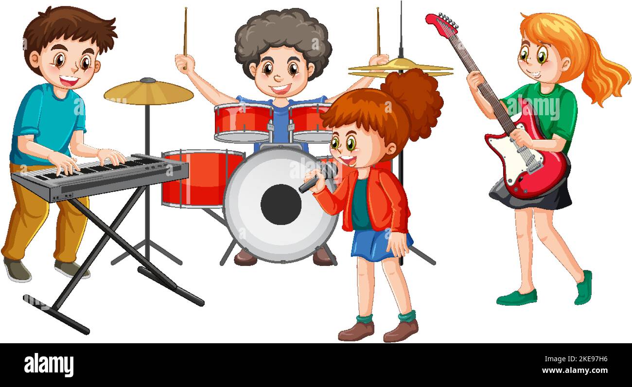 Children playing different musical instruments illustration Stock ...