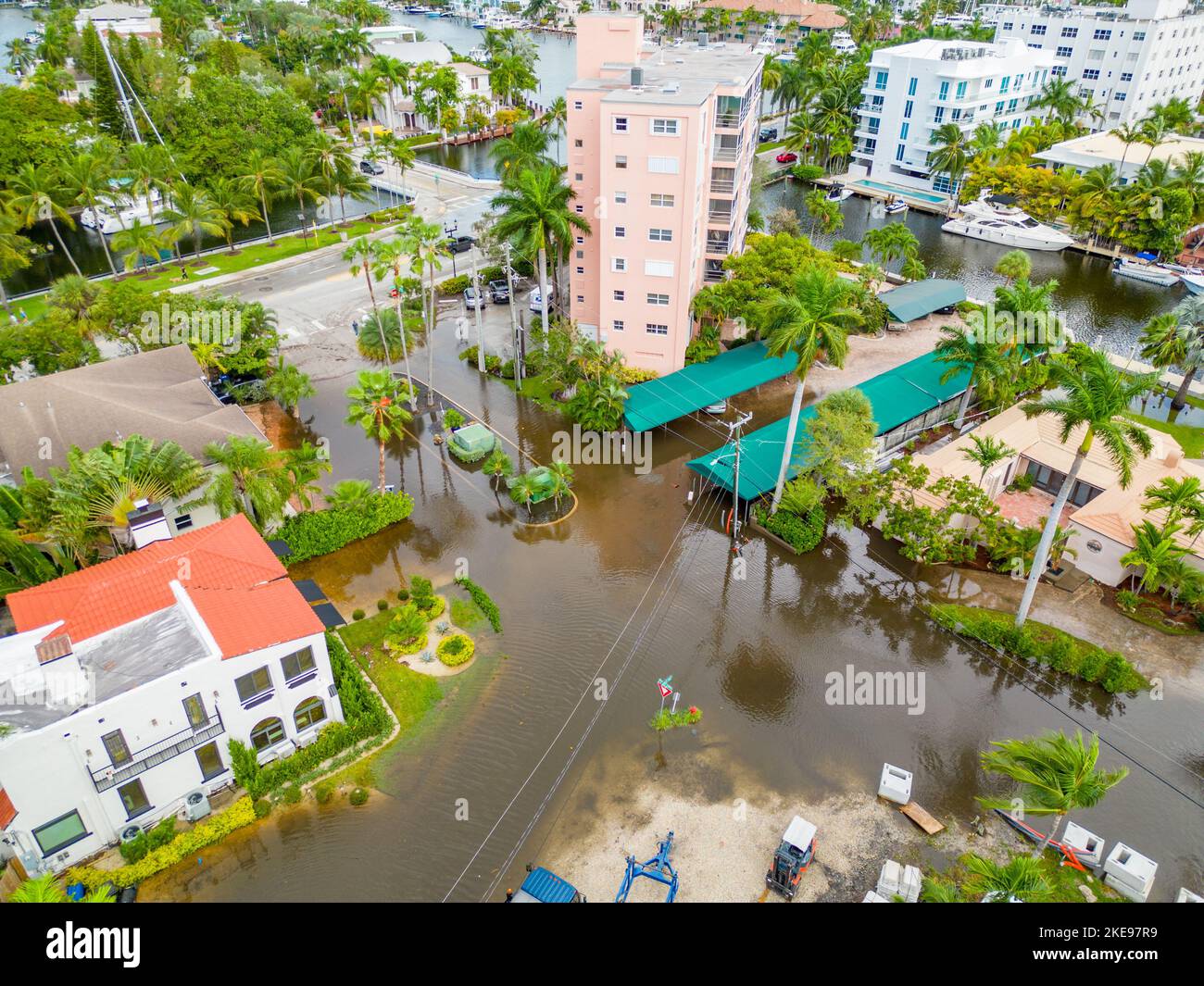 Neighborhoods under water Hurricane Nicole aftermath Fort Lauderdale Florida Stock Photo - Alamy