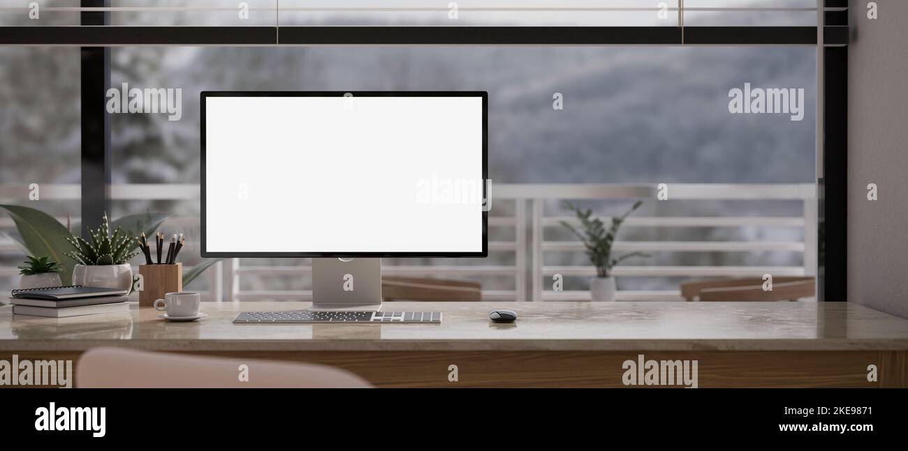 Modern urban home office workspace interior design with computer white ... - Urban Home Office Decor