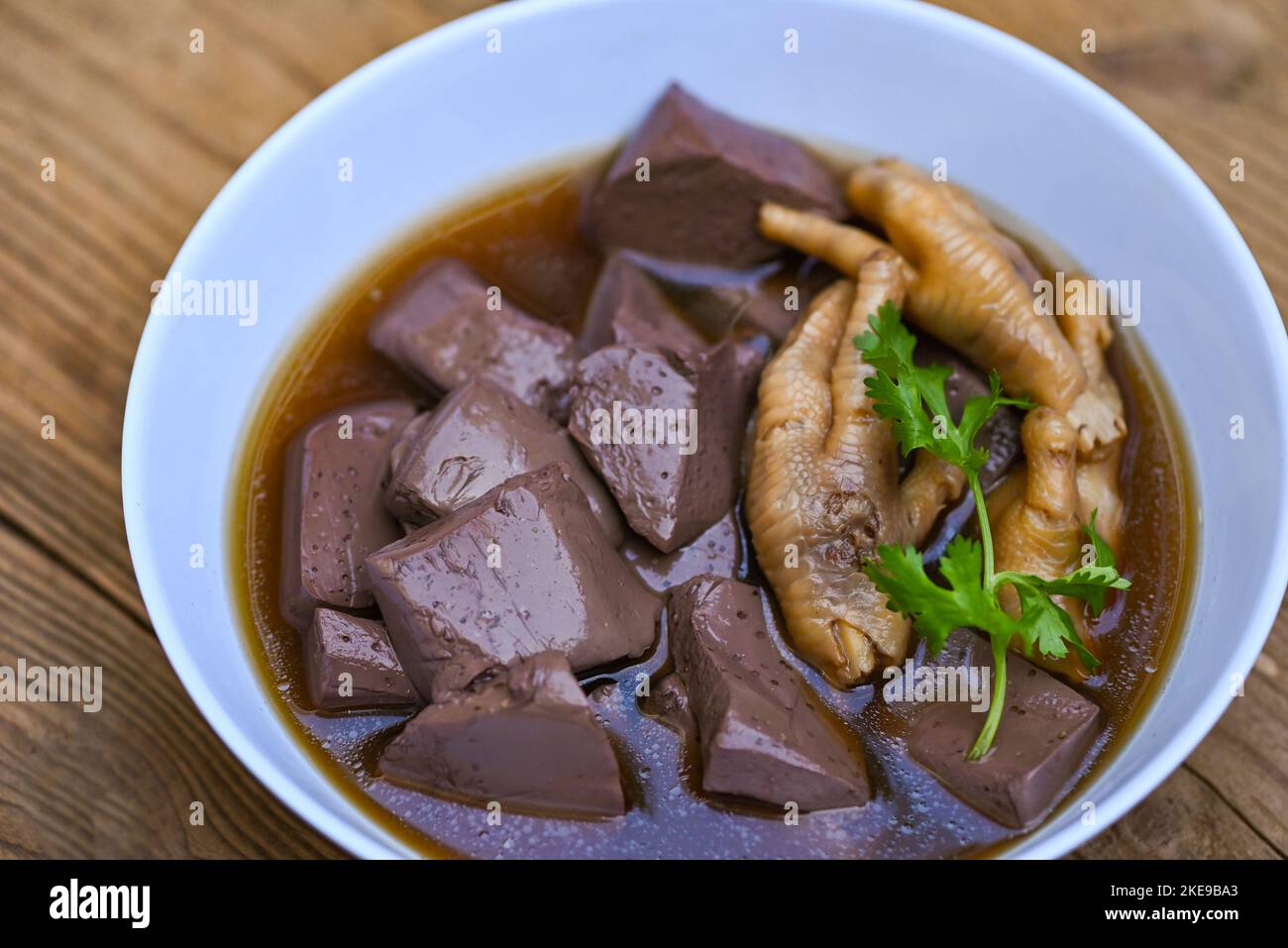chicken blood, Thai food chicken feet soup stewed, cooking chicken feet
