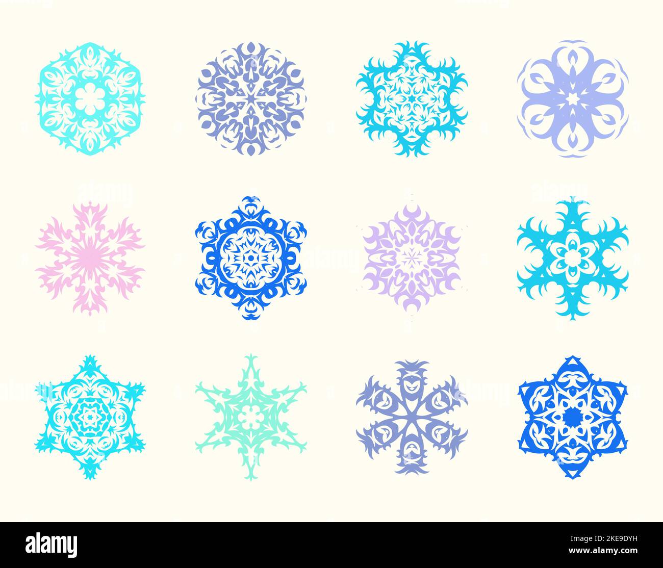 Set of snowflakes for Christmas eve holidays ornament. Xmas greeting ...