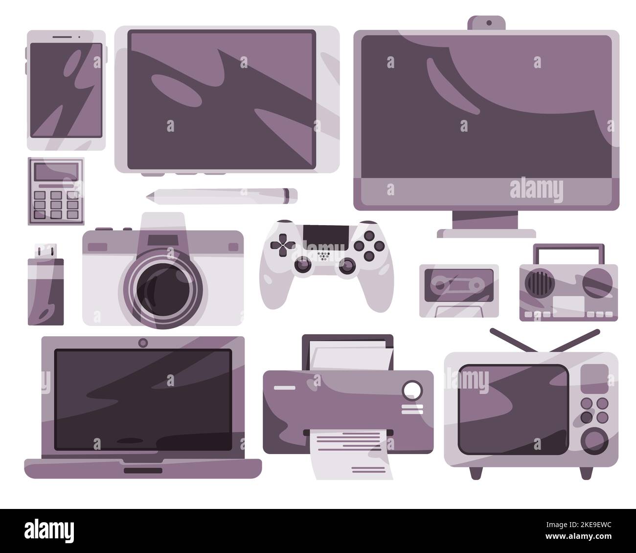 Electronic device laptop radio cassette game object set collection