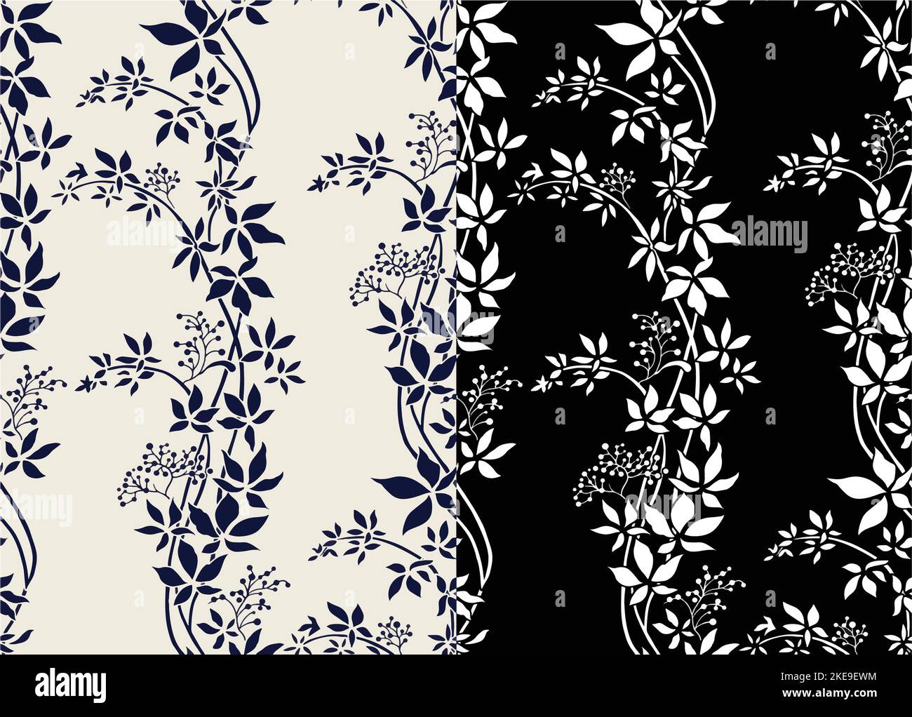 A hand-drawn black and white Ethnic grape leaves. geometric seamless pattern vector in ancient style design for curtains, Vintage background. Stock Vector