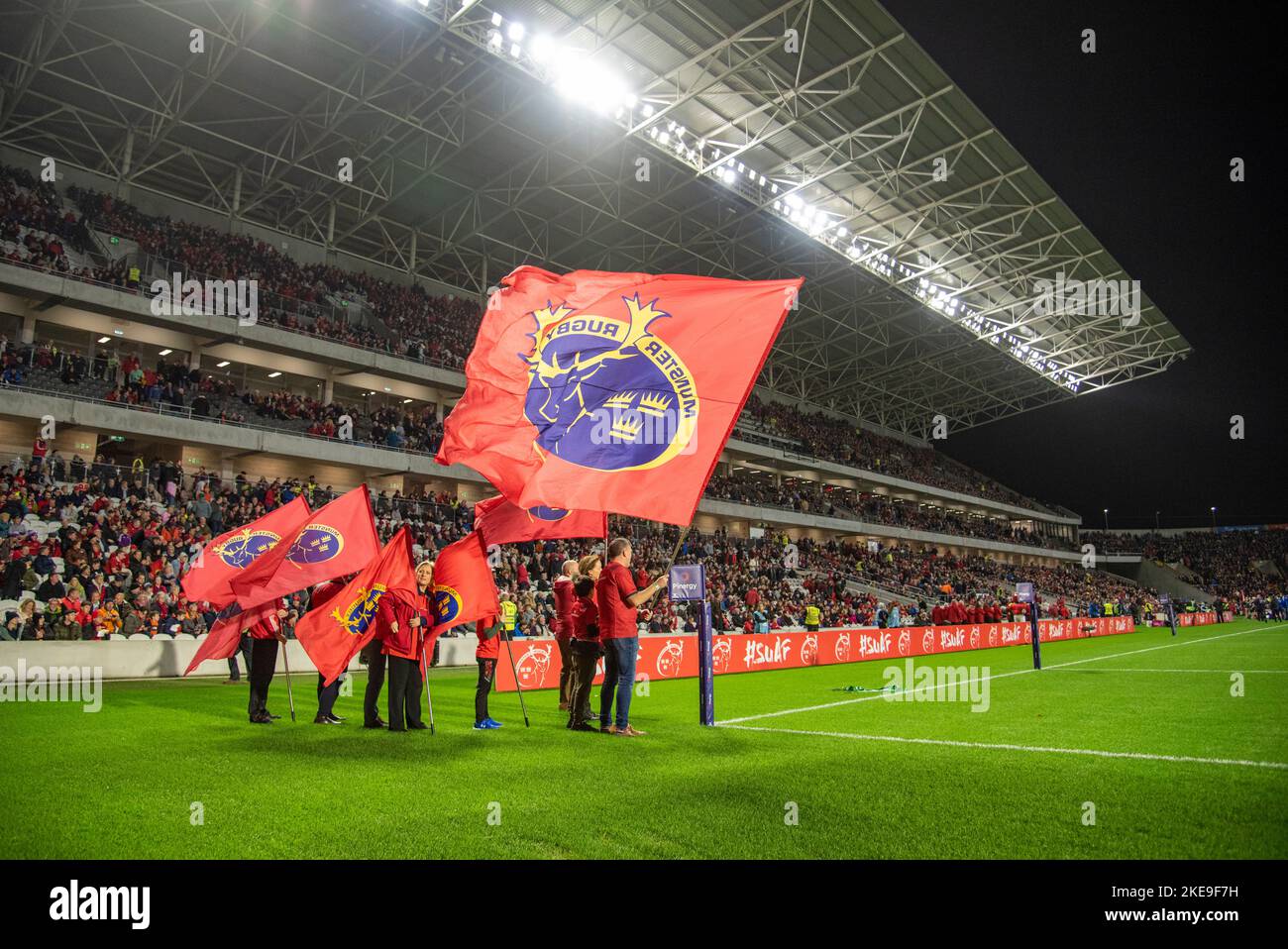 Cork, Ireland on November 10, 2022 Munster Rugby flags during the test