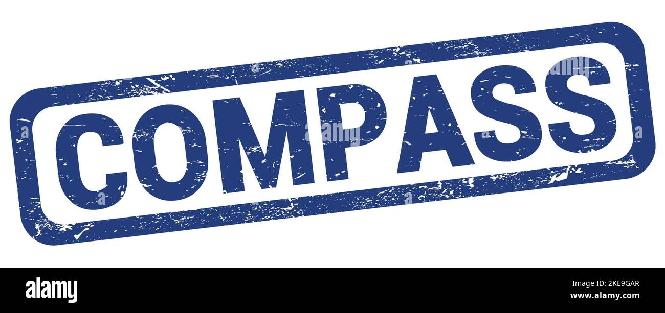 COMPASS text written on blue rectangle stamp sign. Stock Photo