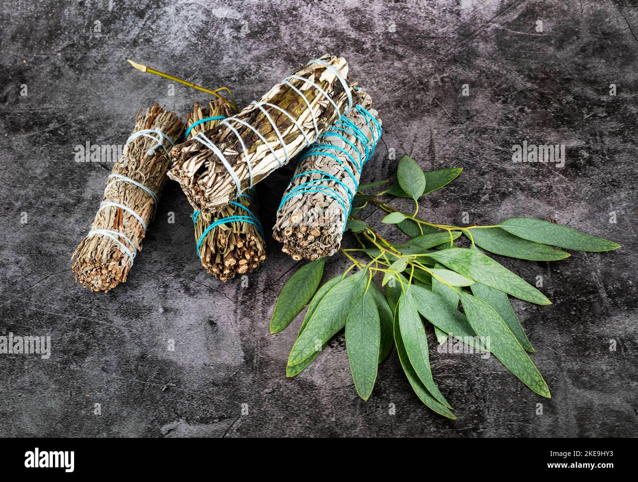 white sage incense in front of gray background Stock Photo Alamy