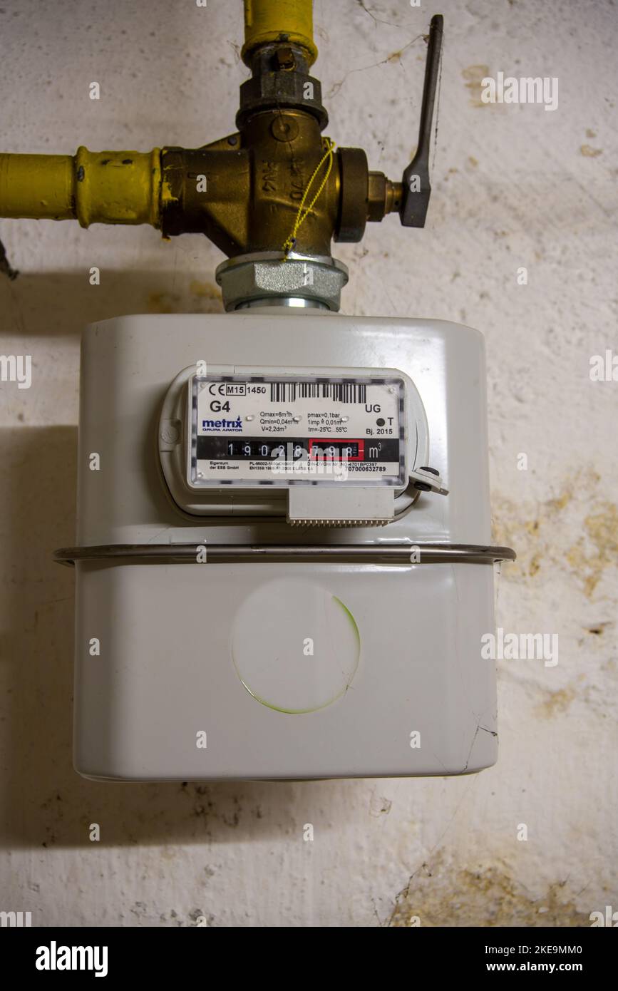 Neuoetting Germany November 11 2022 View Of A Gas Meter Installed In A Neuoetting Germany November 11 2022 View Of A Gas Meter Installed In A