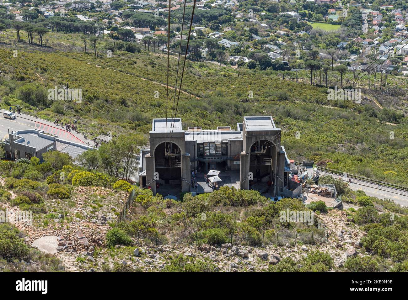 Cape Town, South Africa - Sep 14, 2022: The bottom cableway building on Table Mountain as seen from a cable car Stock Photo