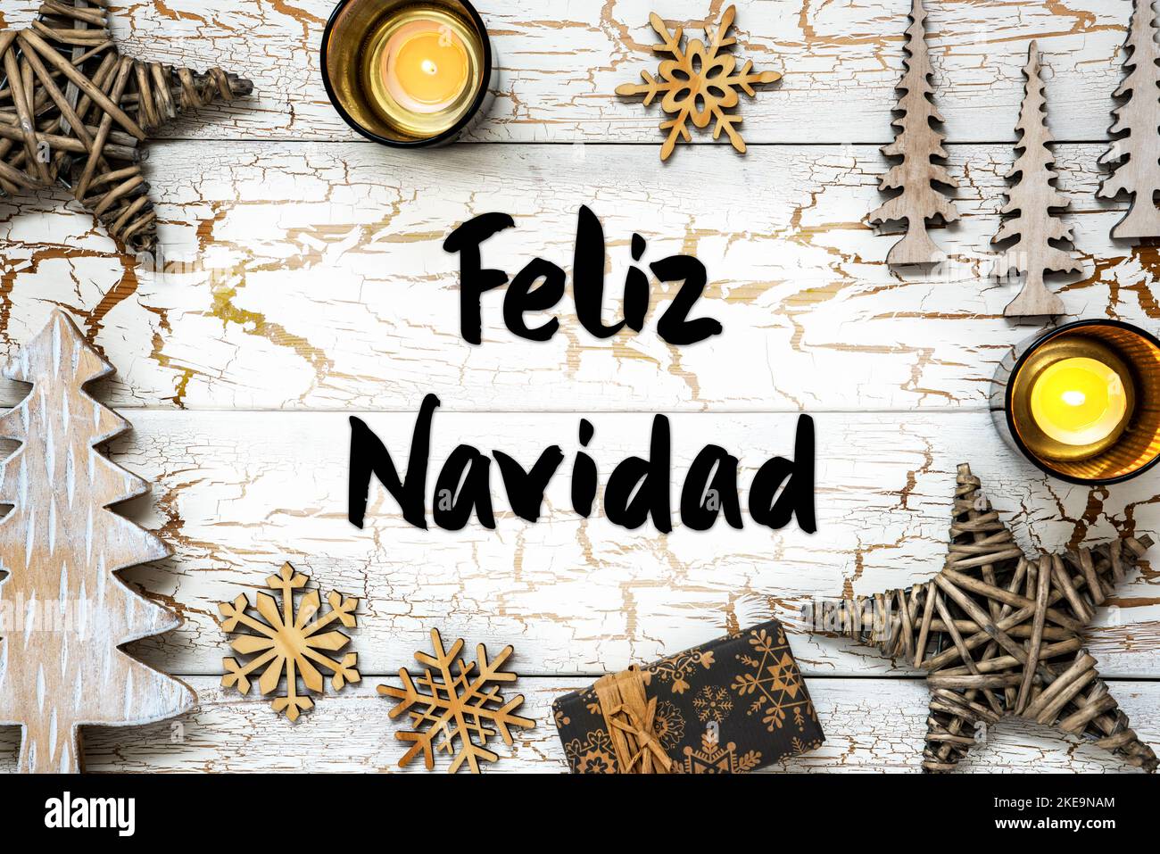 Background, Spanish Text Feliz Navidad Means Merry Christmas Stock Photo