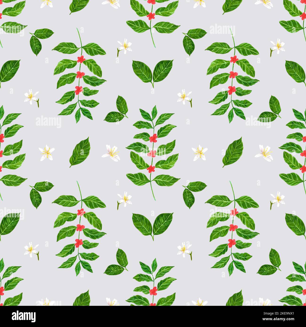 Handdrawn Watercolor coffee branch and leaves seamless pattern ...