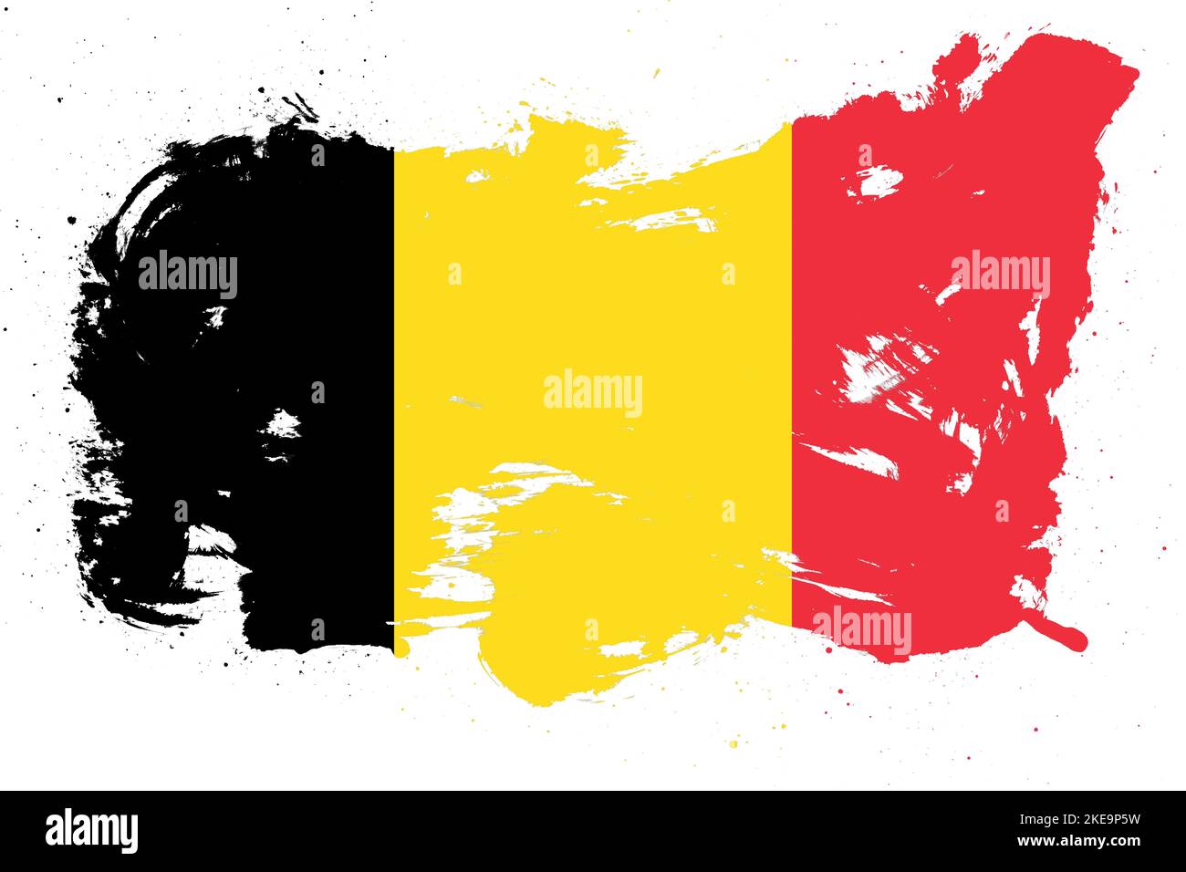 Belgium flag with painted grunge brush stroke effect on white ...