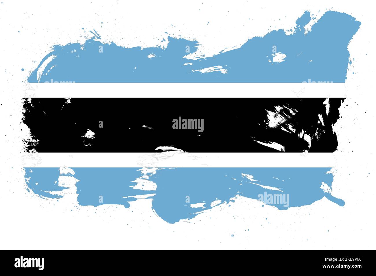 Botswana flag with painted grunge brush stroke effect on white ...