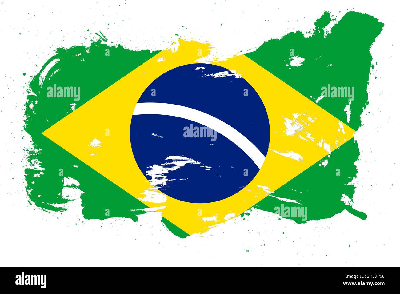 Brazil flag with painted grunge brush stroke effect on white background ...