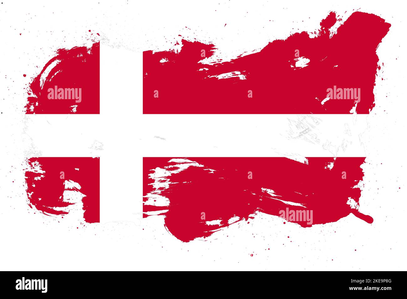 Denmark flag with painted grunge brush stroke effect on white ...
