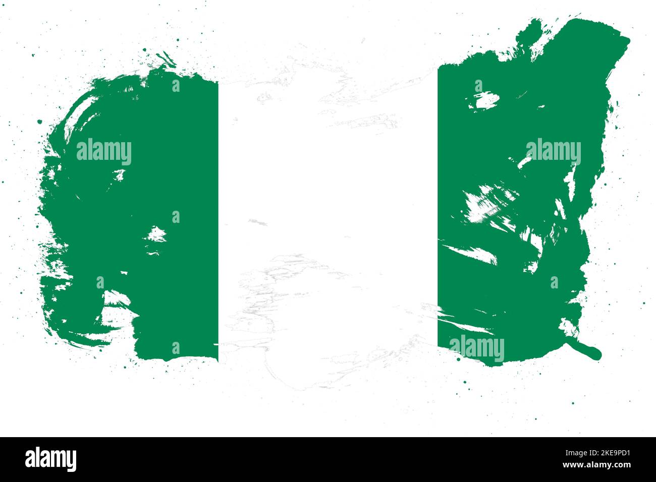 Nigeria flag with painted grunge brush stroke effect on white ...