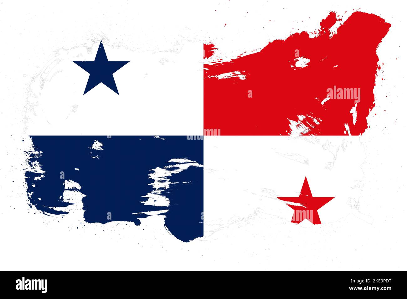 Panama flag with painted grunge brush stroke effect on white background Stock Photo