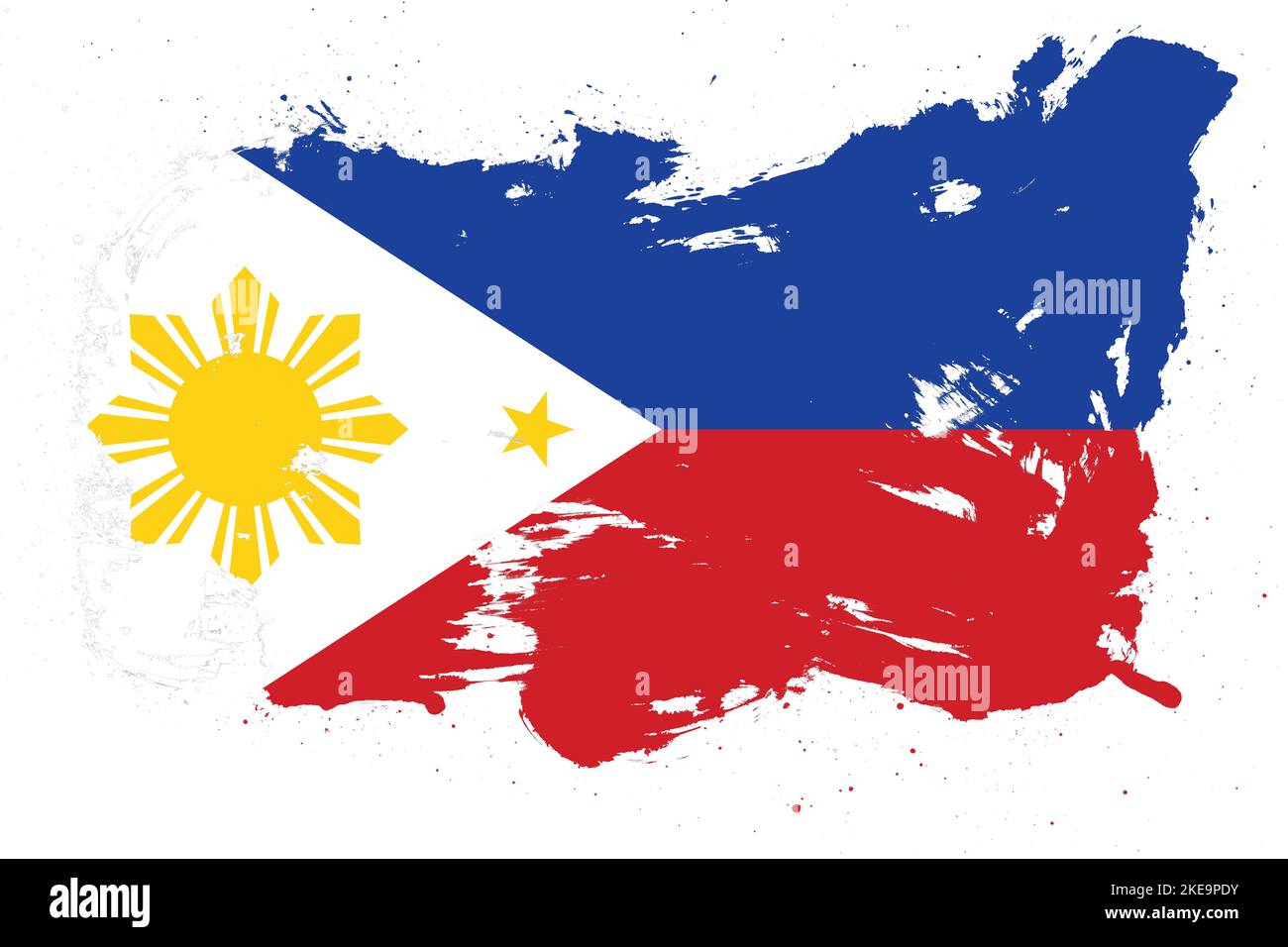 Philippines flag with painted grunge brush stroke effect on white background Stock Photo