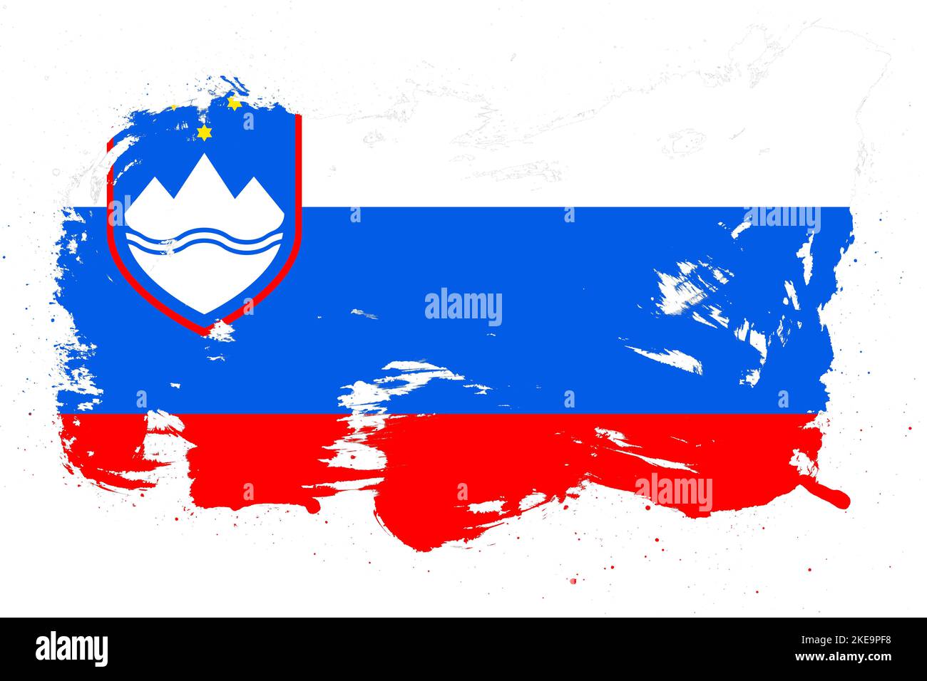 Slovenia flag with painted grunge brush stroke effect on white ...