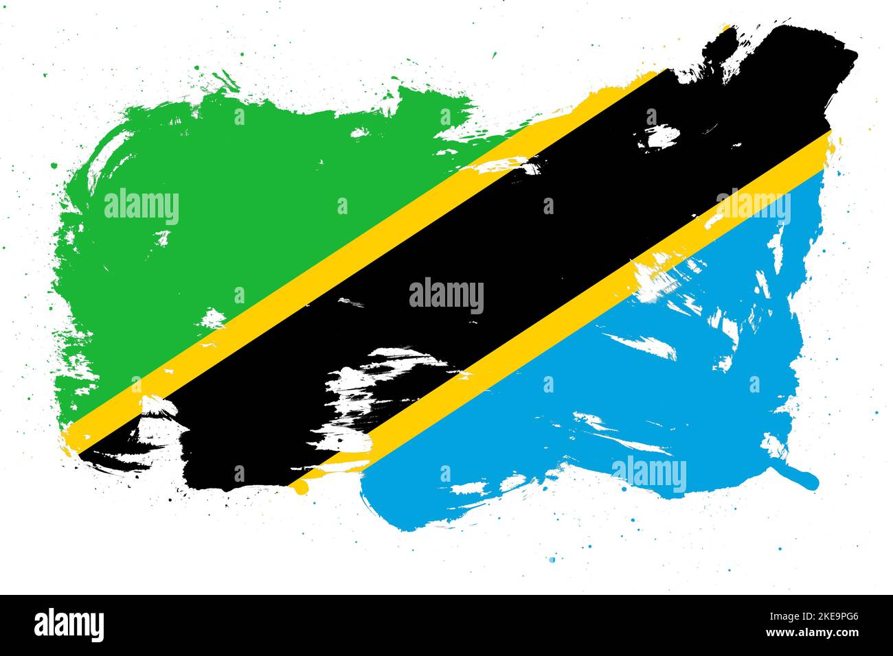 Tanzania flag with painted grunge brush stroke effect on white ...