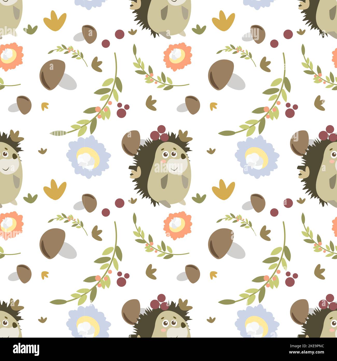 pattern with a hedgehog in the forest in illustration Stock Vector ...