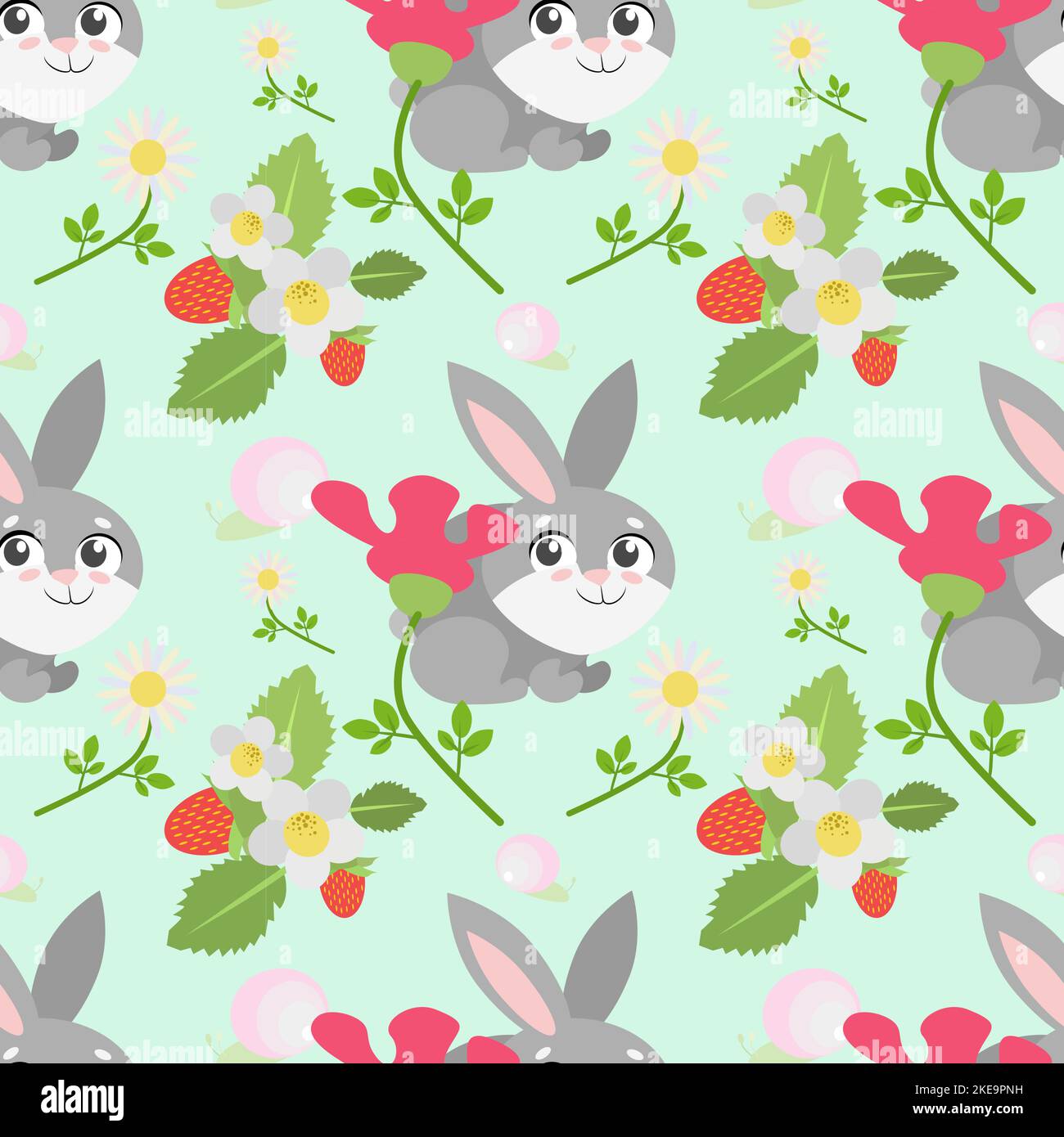 pattern with bunnies and flowers for your decoration Stock Vector