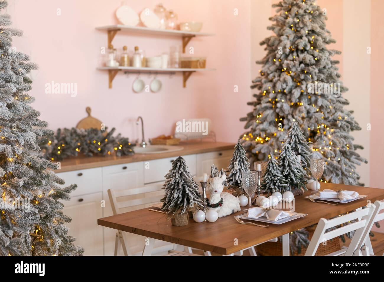 Christmas and New Year decorate the interior of the kitchen Stock Photo ...