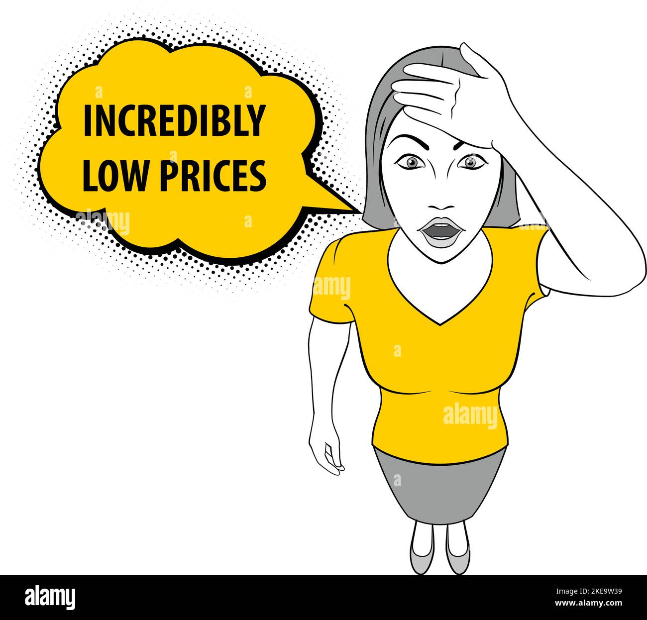 Illustration of a Woman holds on to Her Head. Incredibly Low Prices