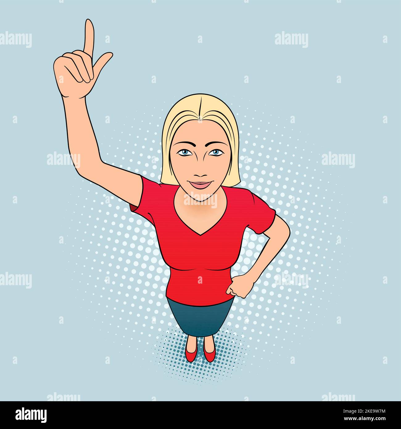 Cartoon Illustration of a Young Woman Pointing Her Finger Up Stock ...